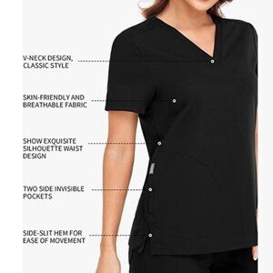 Scrubs Top for Women, 2 Invisible Pockets V-Neck, Skin Friendly LARGE